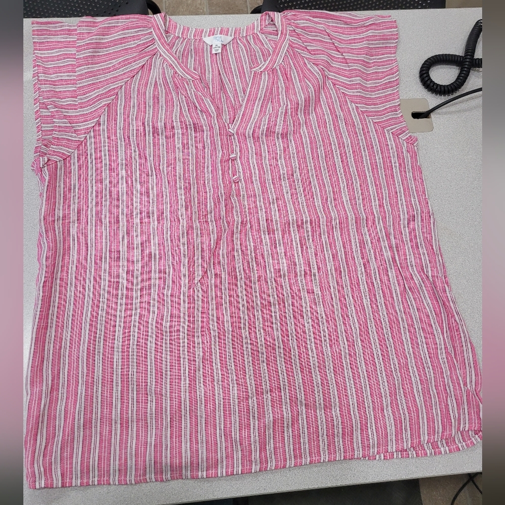 (4 For $20) Time and‎ Tru Pink and White Striped Top